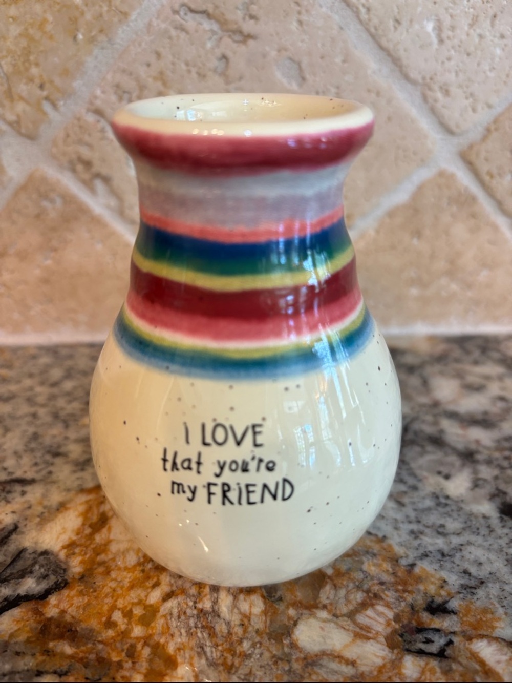 Natural Life Ceramic Friendship Bud Vase with Rainbow Stripes